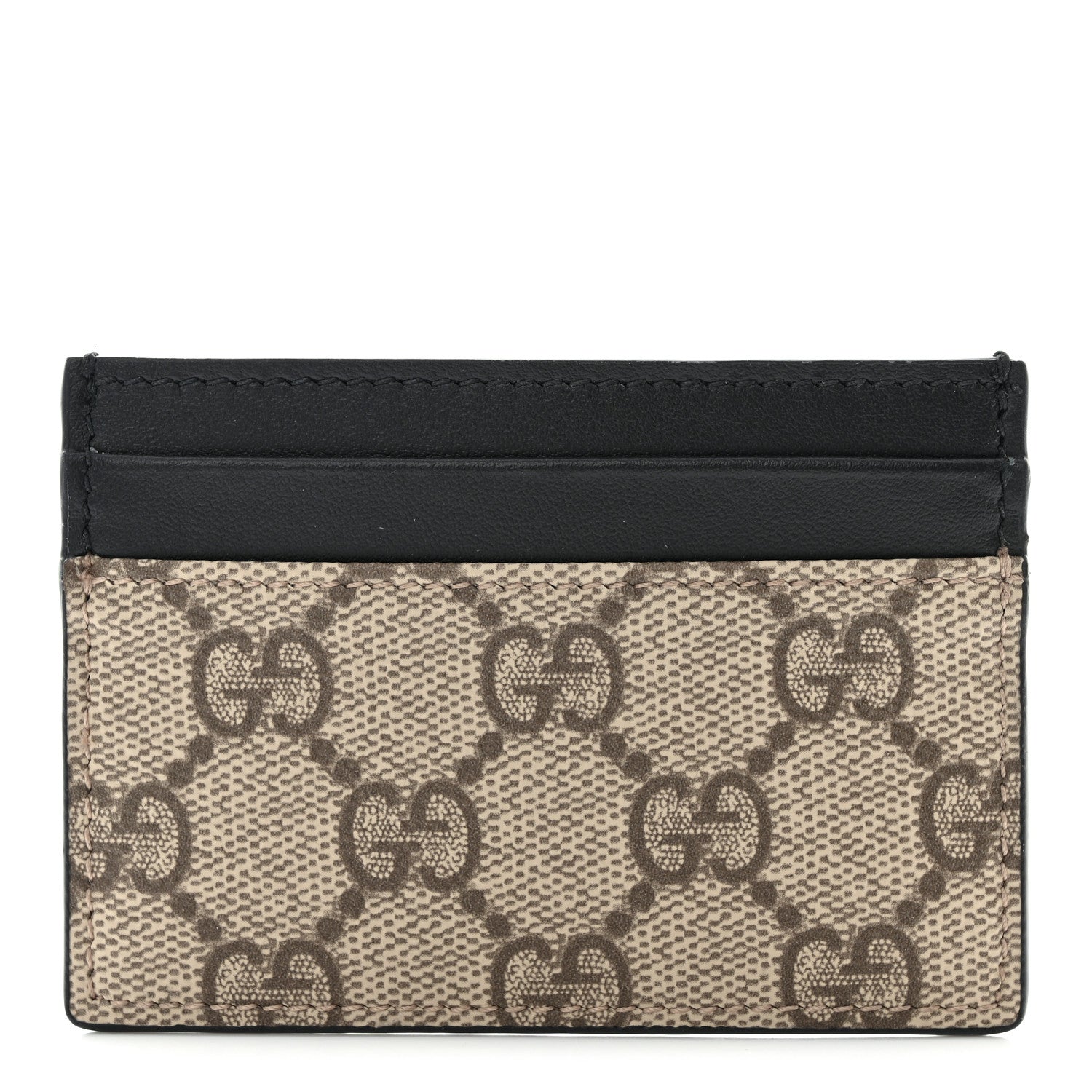 Gucci GG Supreme Monogram Calfskin Card Holder Beige Black 1 of 6
