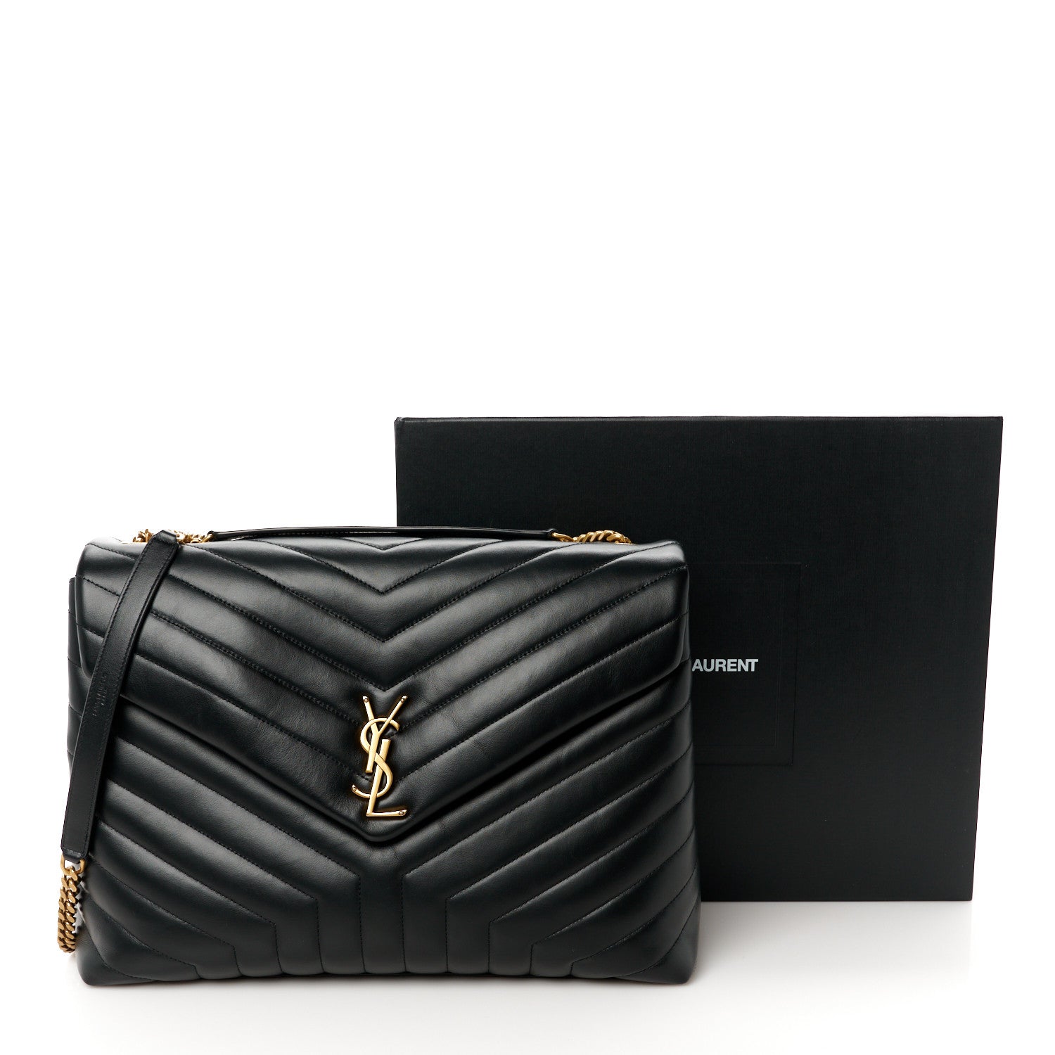 Saint Laurent Calfskin Y Quilted Monogram Large Loulou Chain Satchel Black 12 of 12