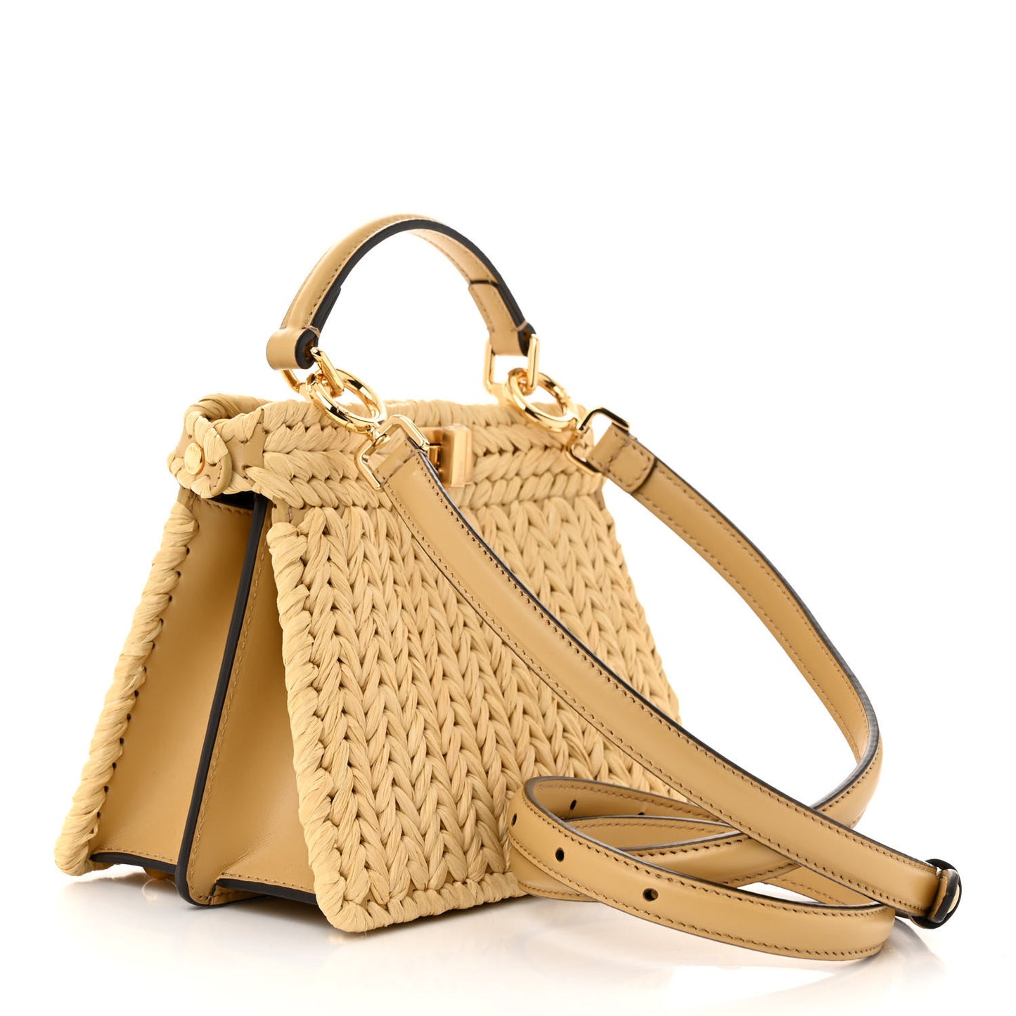 Paglia Vitello King Nappa Woven Petite Peekaboo I SEE U Satchel Sahara