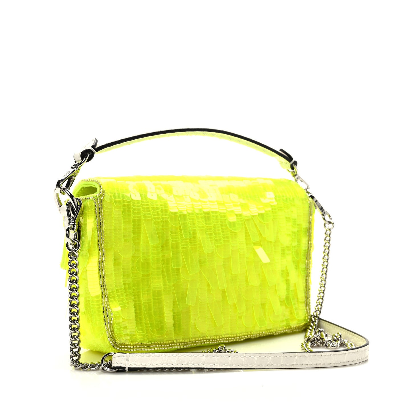 Transparent Paillettes Elaphe Mini Baguette Yellow Fluo Avorio