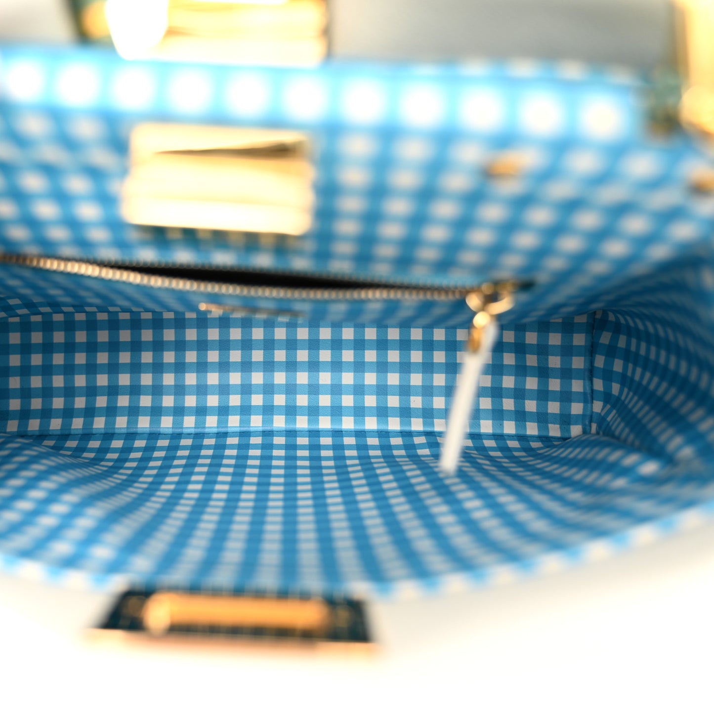 Gingham Embossed Mini Peekaboo Iconic Satchel White Ice Light Blue