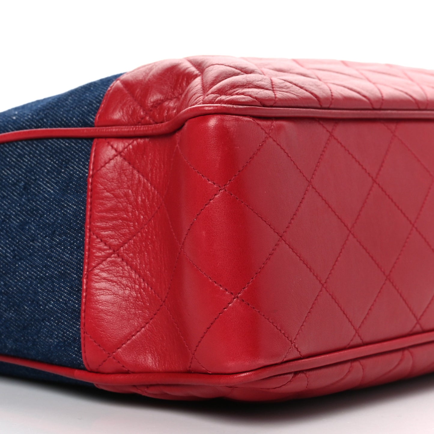 Denim Lambskin Tote Blue Red