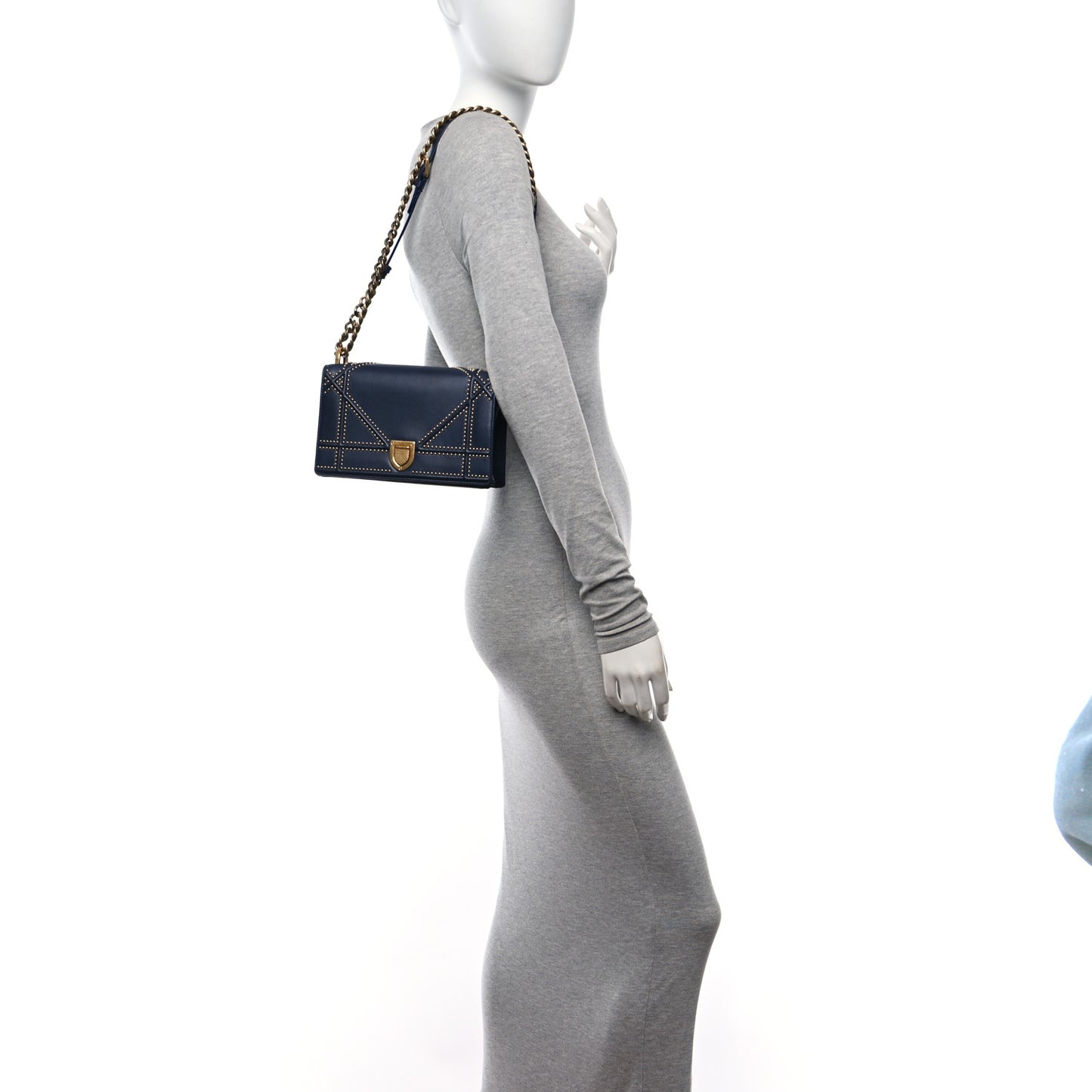 Lambskin Studded Medium Diorama Flap Bag Navy Blue