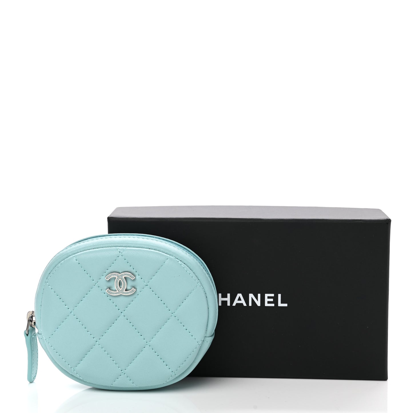 Lambskin Quilted Zip Around Classic Coin Purse Light Blue