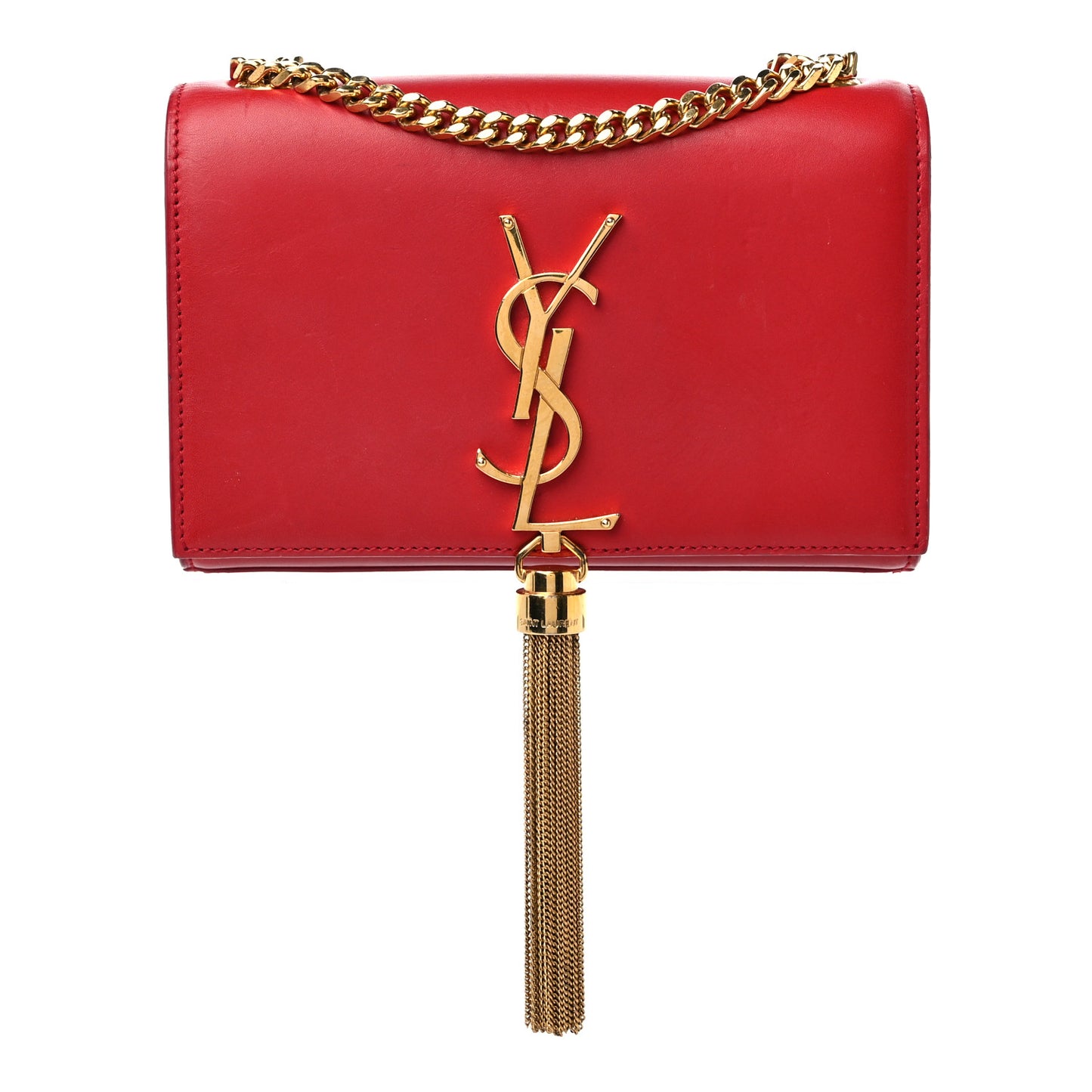 Calfskin Small Classic Monogram Kate Tassel Satchel Red