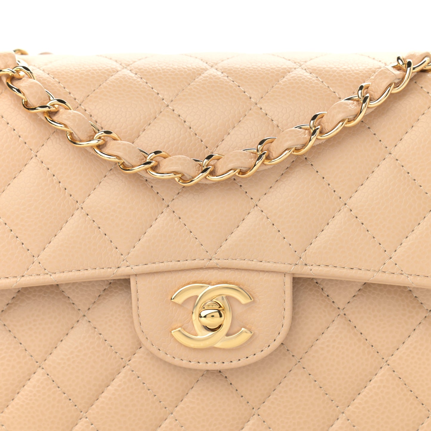 Caviar Quilted Small Double Flap Beige