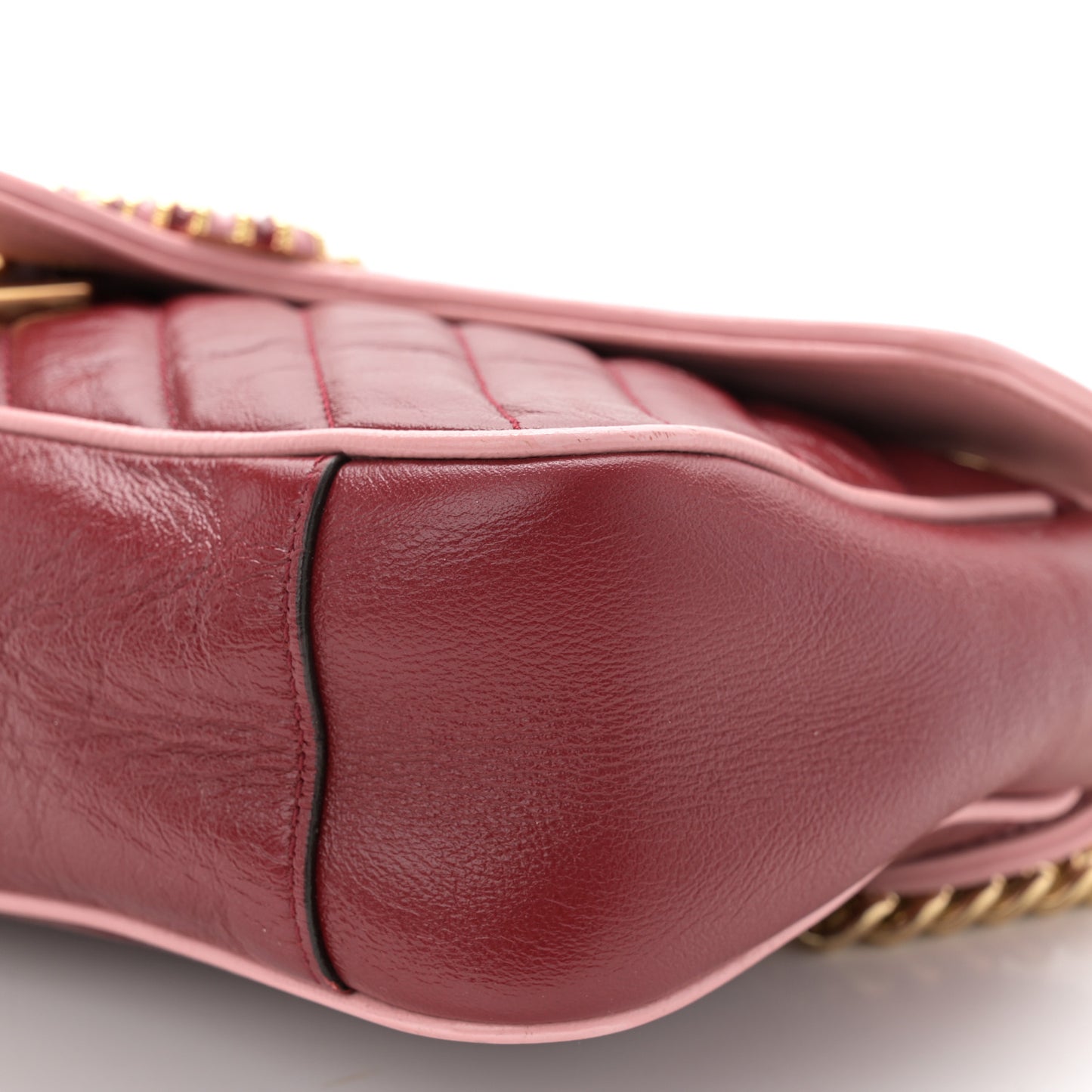 Azalea Calfskin Enamel Matelasse Diagonal Small Torchon GG Marmont Shoulder Bag New Cherry Red Wild Rose