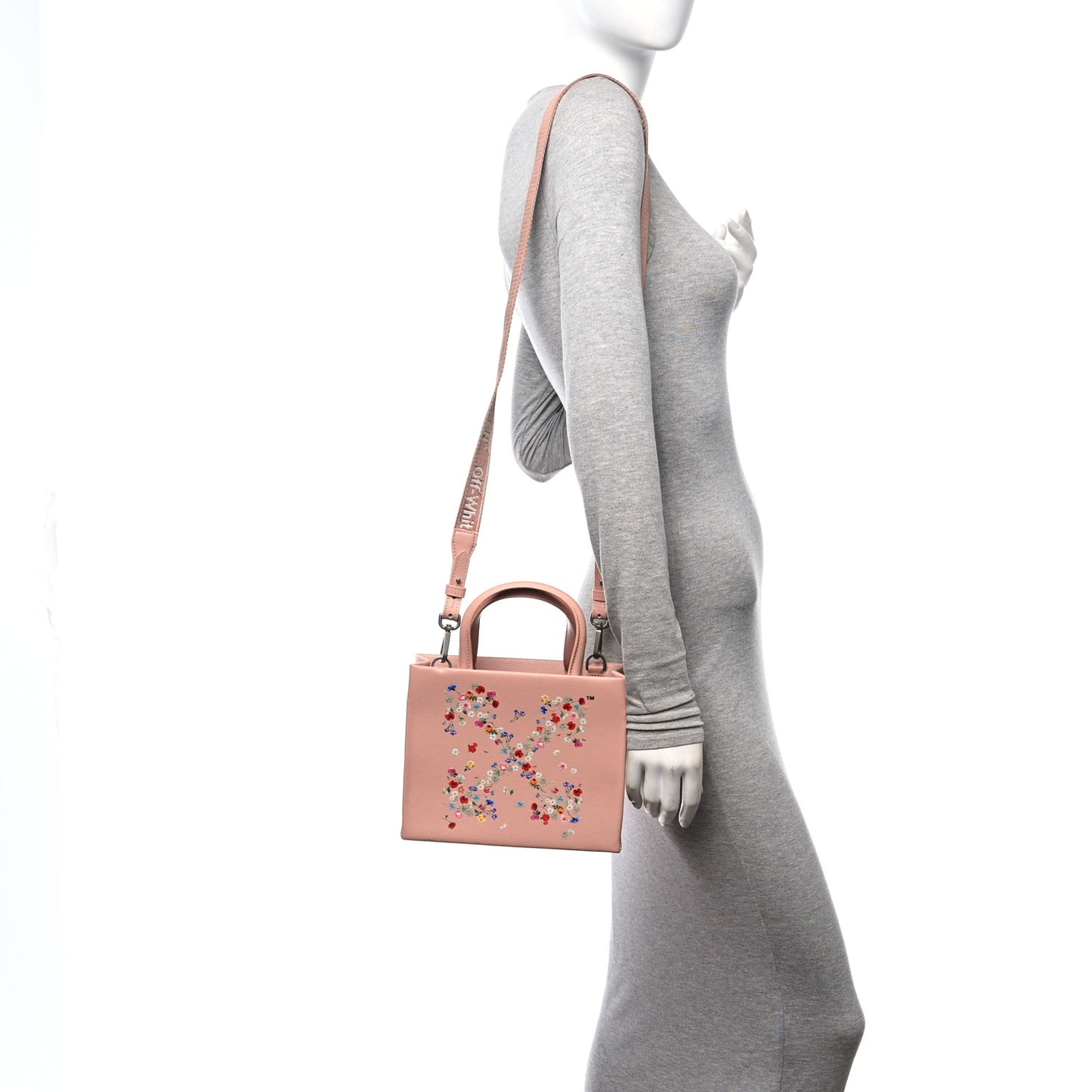 Saffiano Floral Printed Mini Arrow Crossbody Tote Pink Multicolor