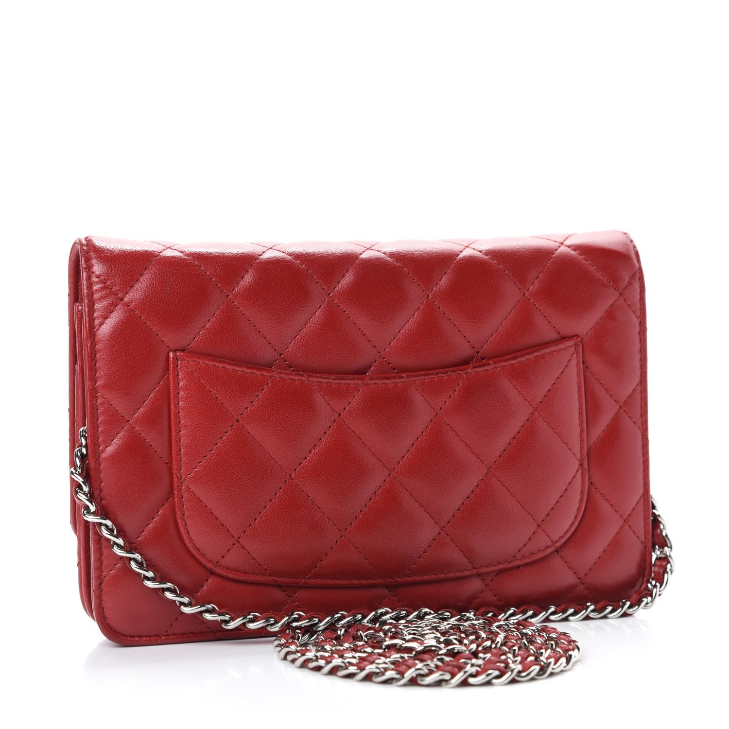 Chanel Lambskin Quilted Wallet on Chain WOC Red 3 of 12