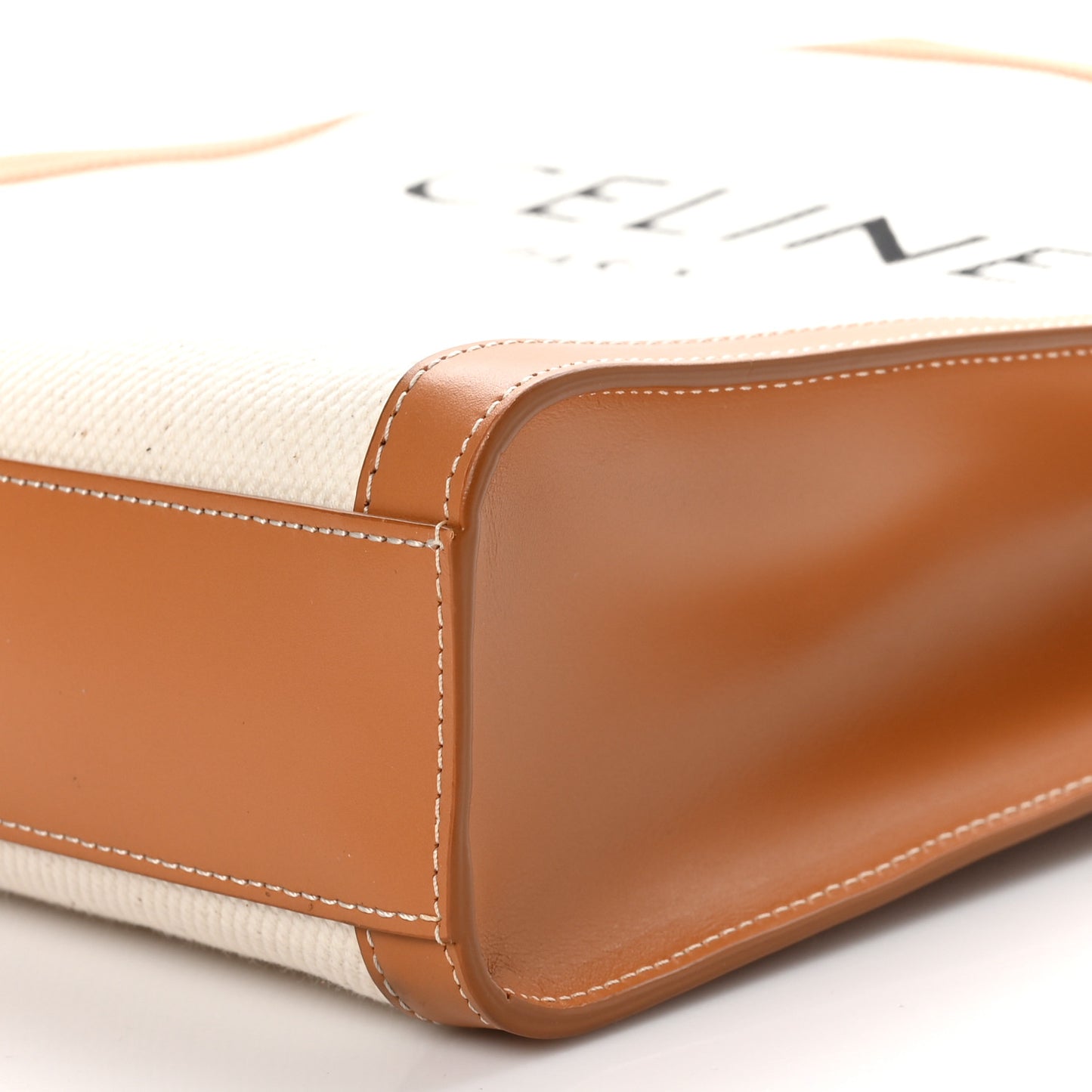 Canvas Calfskin Logo Print Small Vertical Cabas Natural Tan