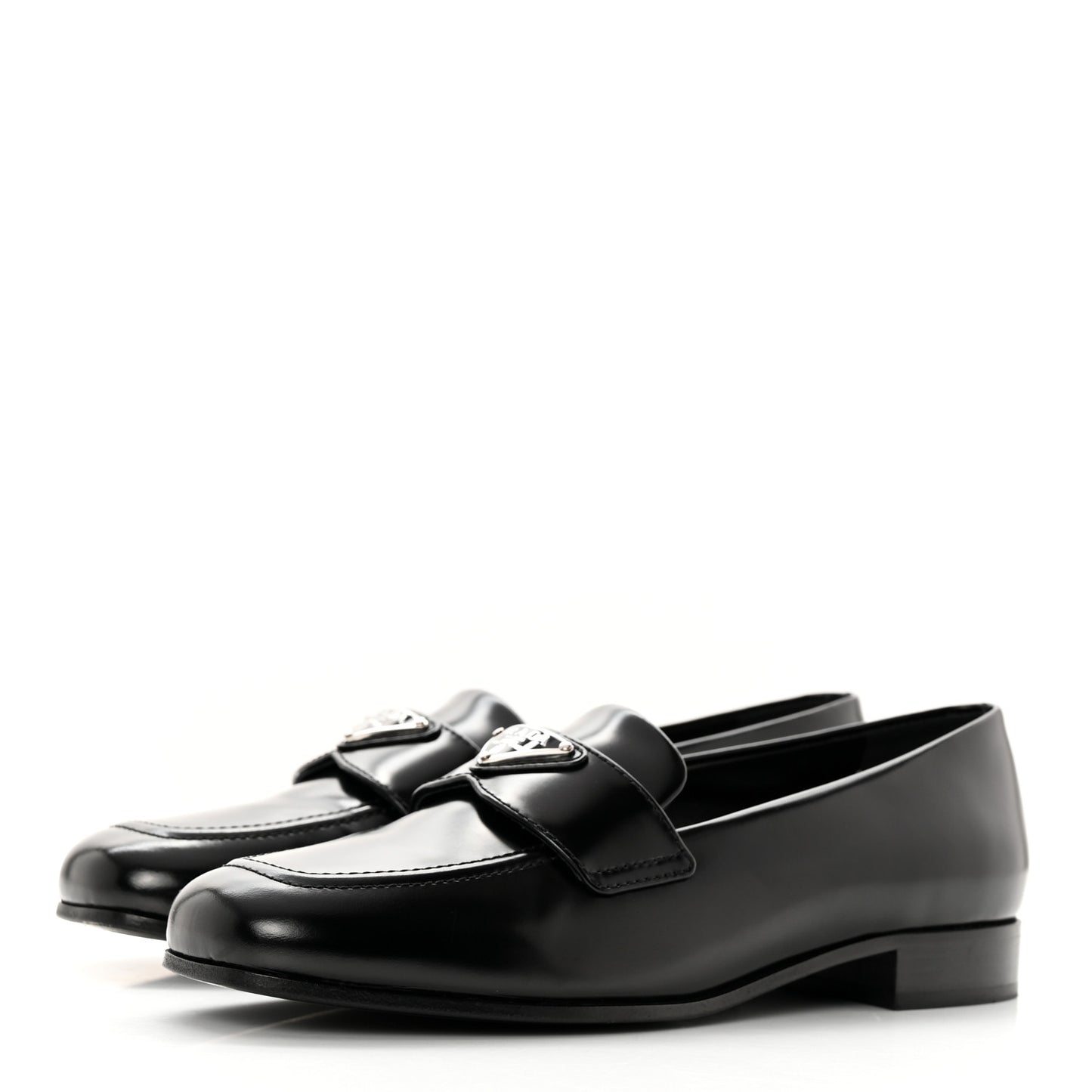 Brushed Calfskin Metal Triangle Logo 20mm Loafers 36.5 Black