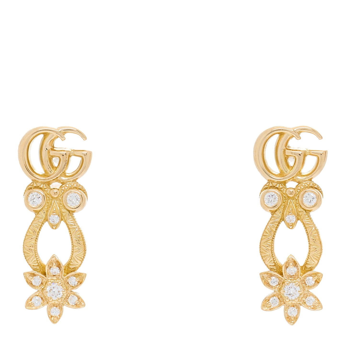 18K Yellow Gold Diamond Flora Pave Earrings