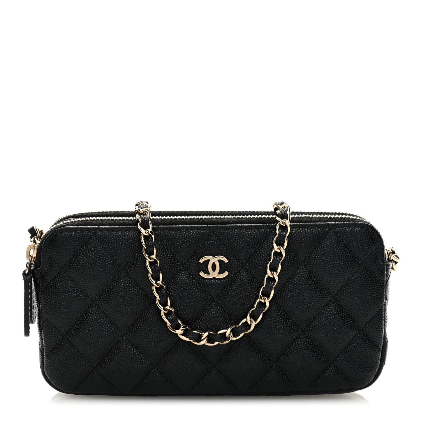 Caviar Quilted Small Clutch With Chain Black