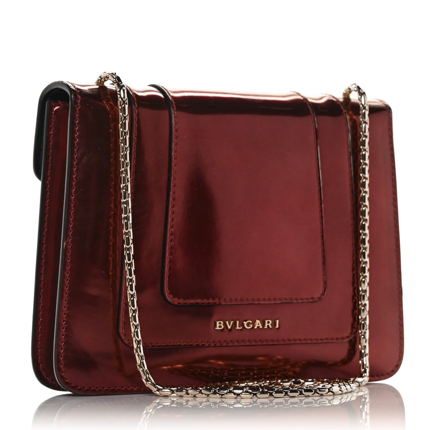 Bulgari Metallic Calfskin Small Serpenti Forever Snake Strap Crossbody Bag Dark Red 2 of 7