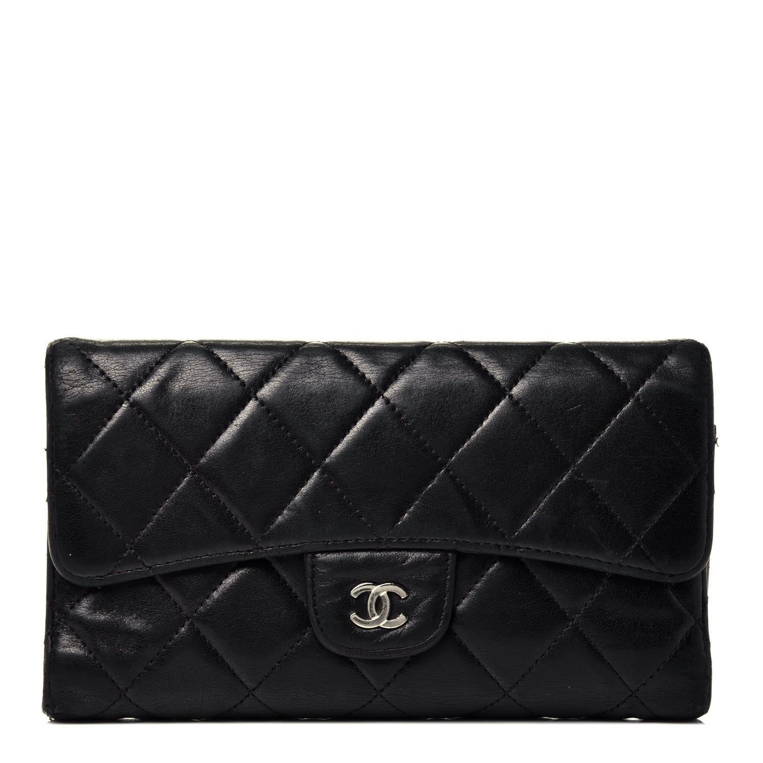 Chanel Lambskin Quilted Large Flap Wallet Black 1 of 7