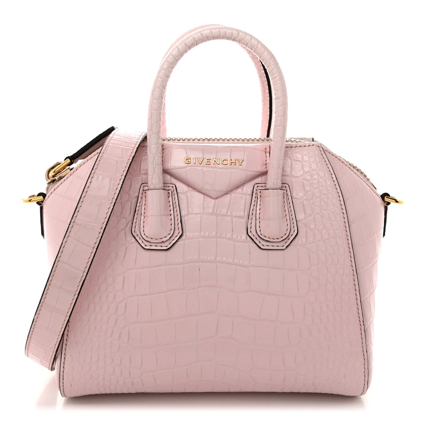 Calfskin Crocodile Embossed Mini Antigona Pink
