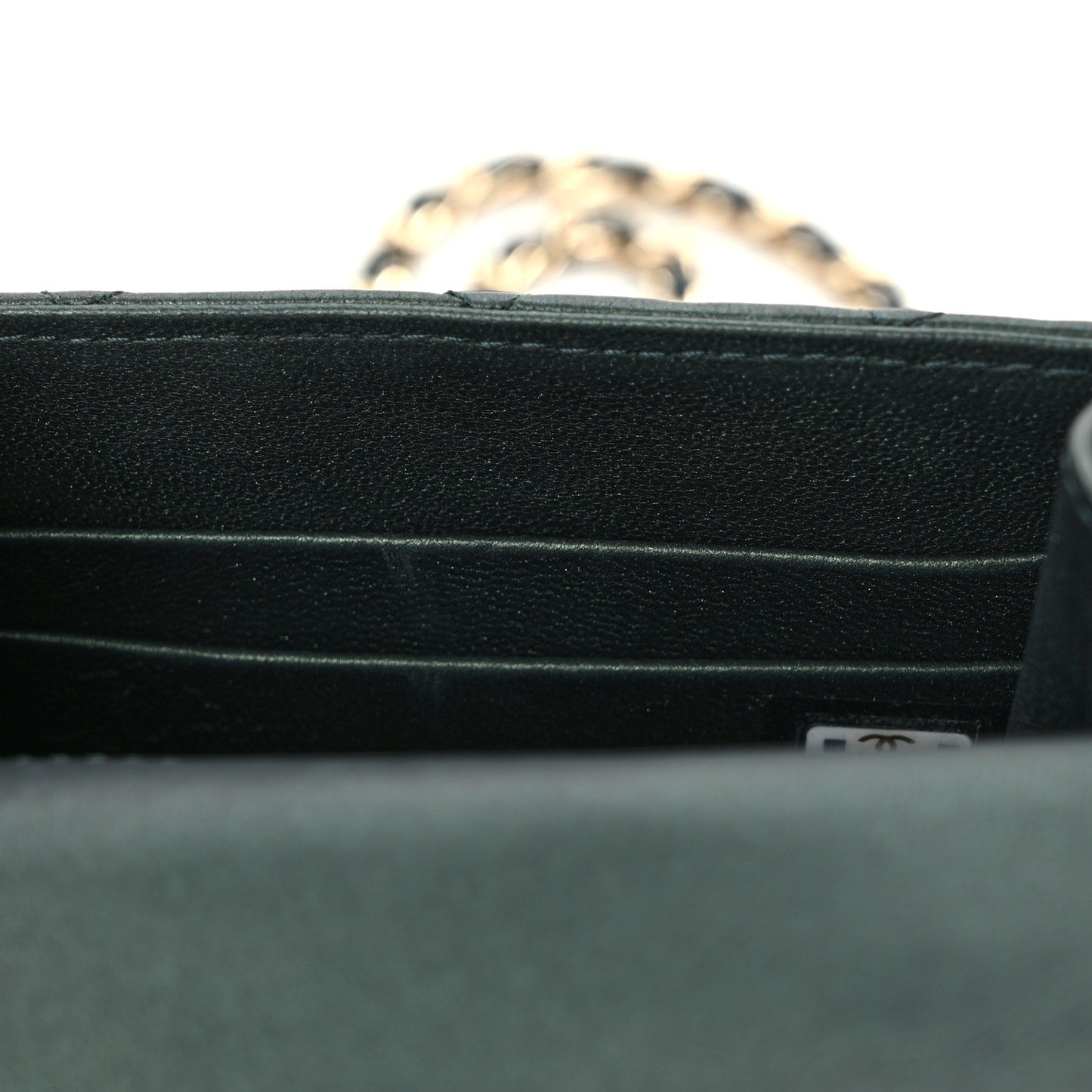 Iridescent Lambskin Quilted Top Handle Flap Clutch With Chain Dark Green