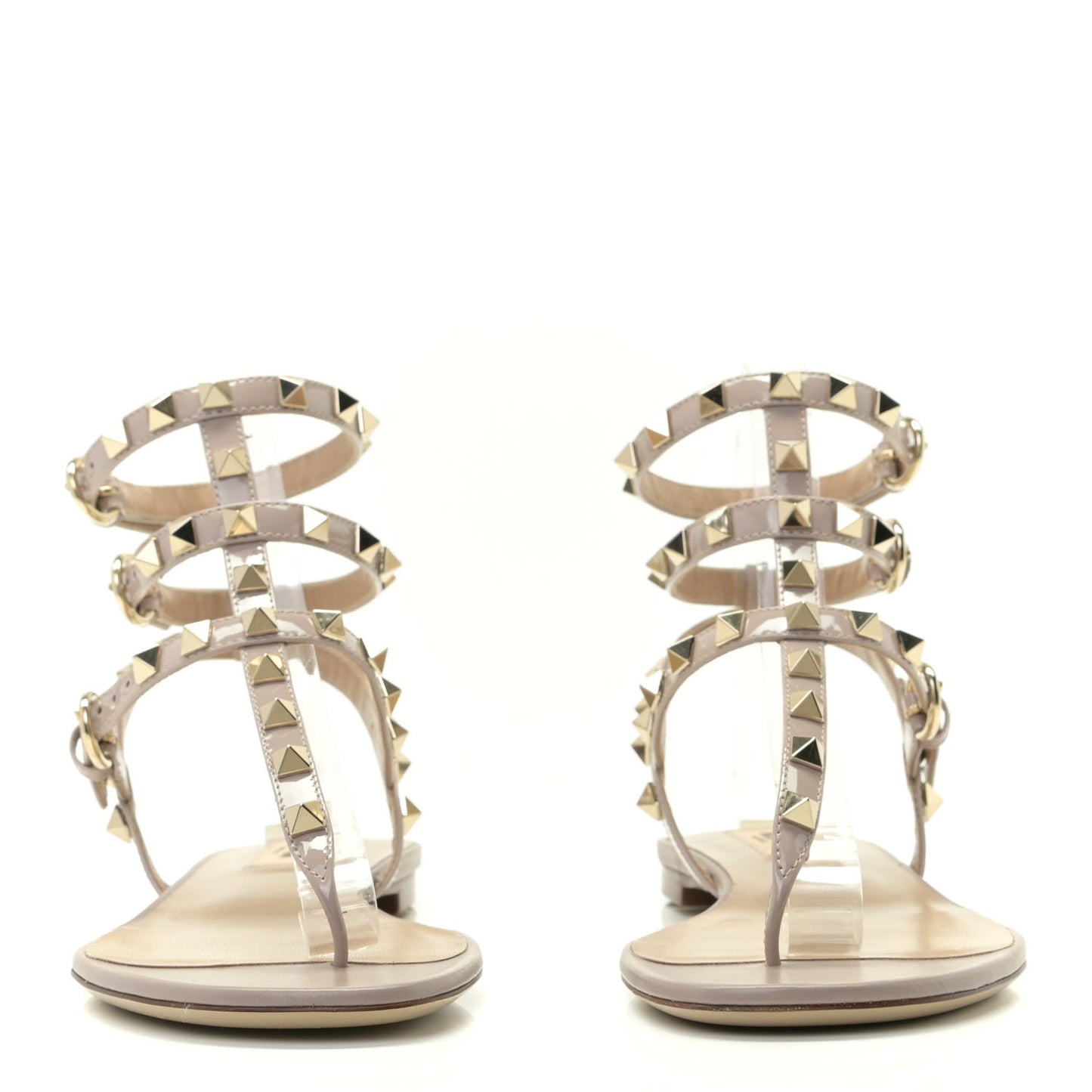 Calfskin Rockstud Ankle Wrap Flat Thong Sandals 37.5 Poudre