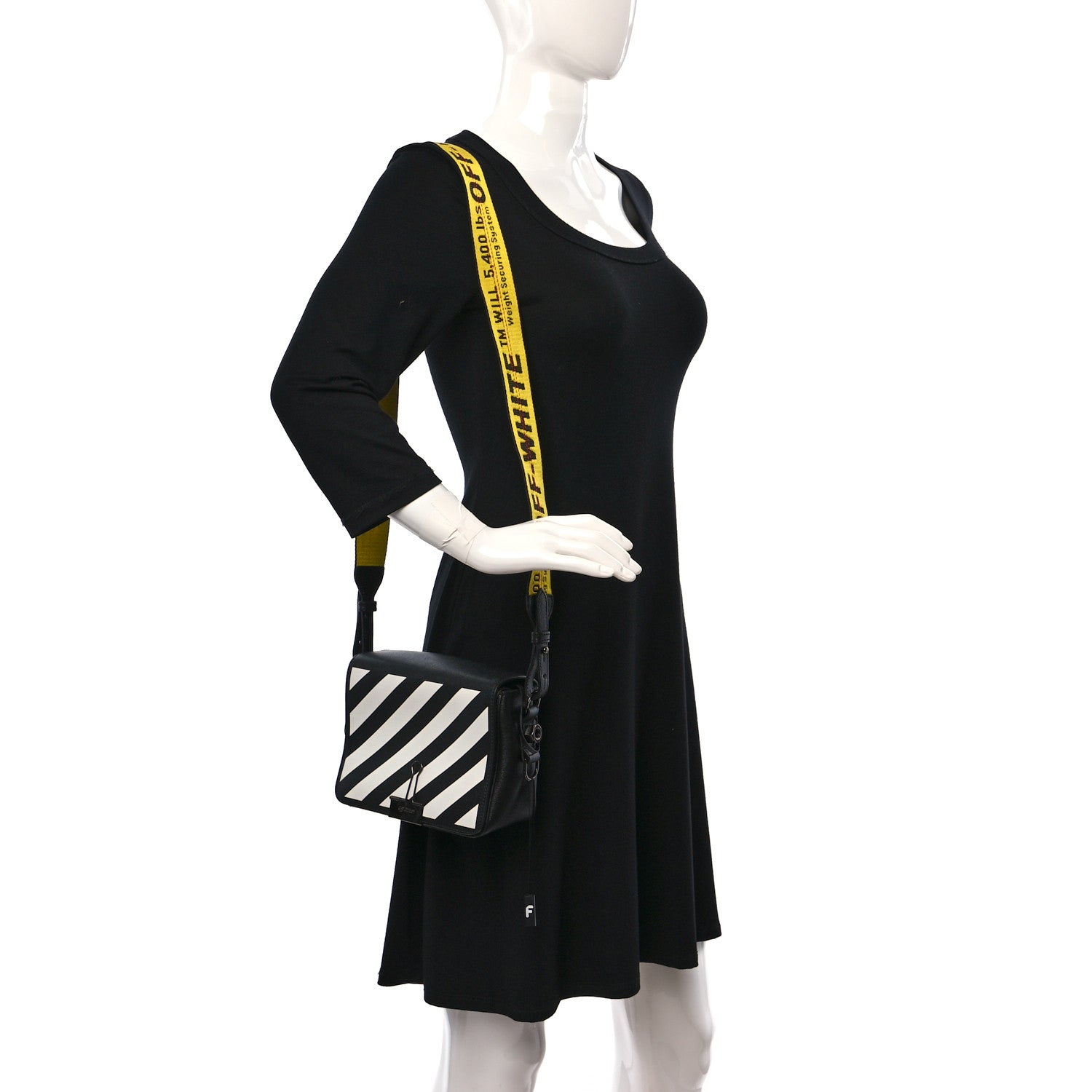 Off-White Calfskin Diag Flap Bag Black White 2 of 9