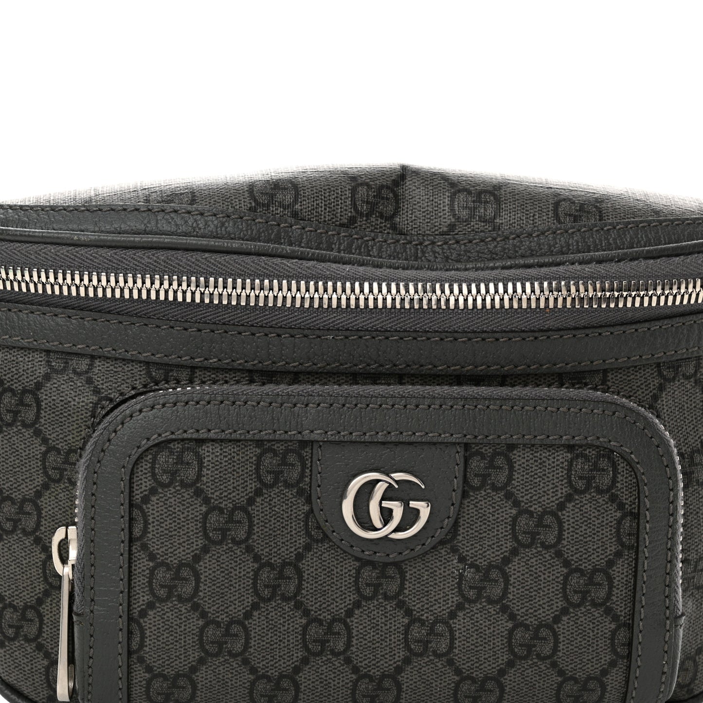 GG Supreme Monogram Textured Dollar Calfskin Ophidia Belt Bag Grey Black Graphite Grey