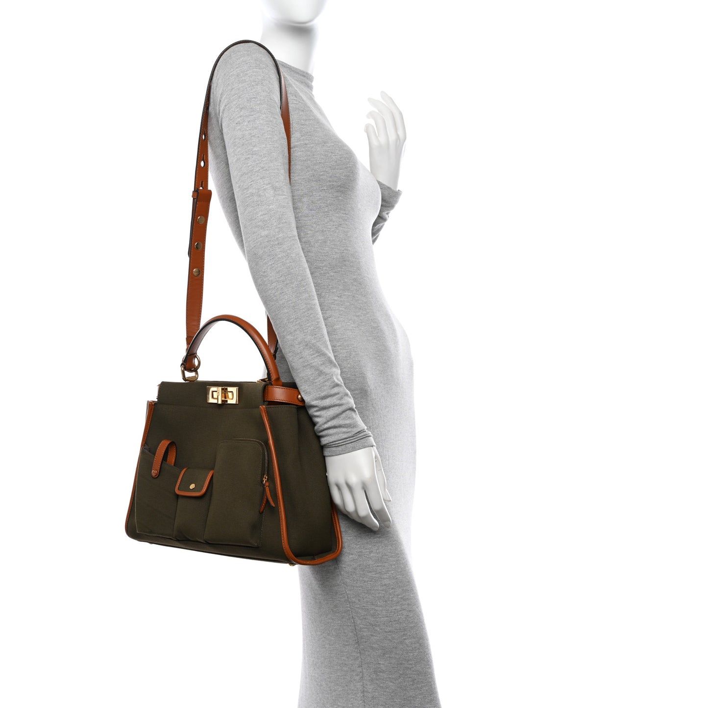 Canvas Calfskin Medium 3 Pocket Peekaboo Iconic Satchel Amazzonia Cuoio
