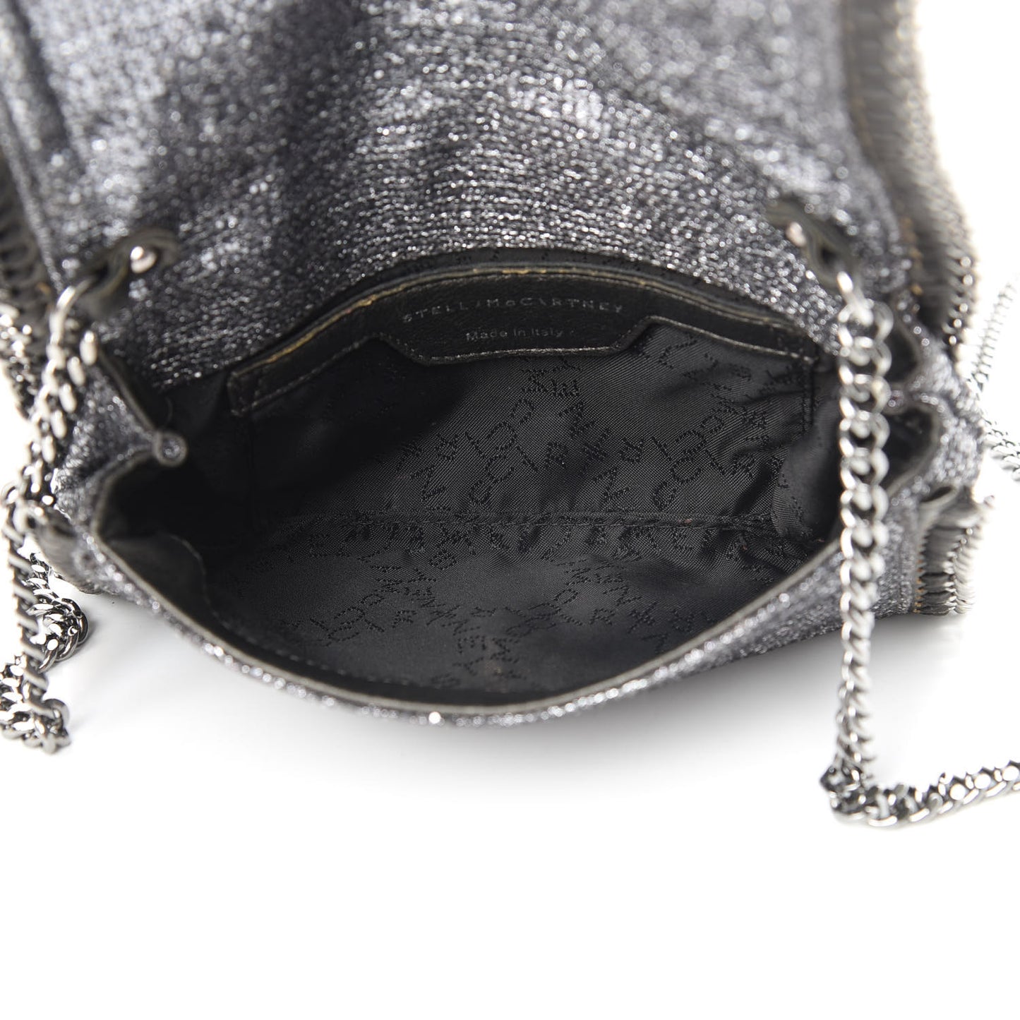 Metallic Woven Raffia Falabella Crossbody Bag Silver