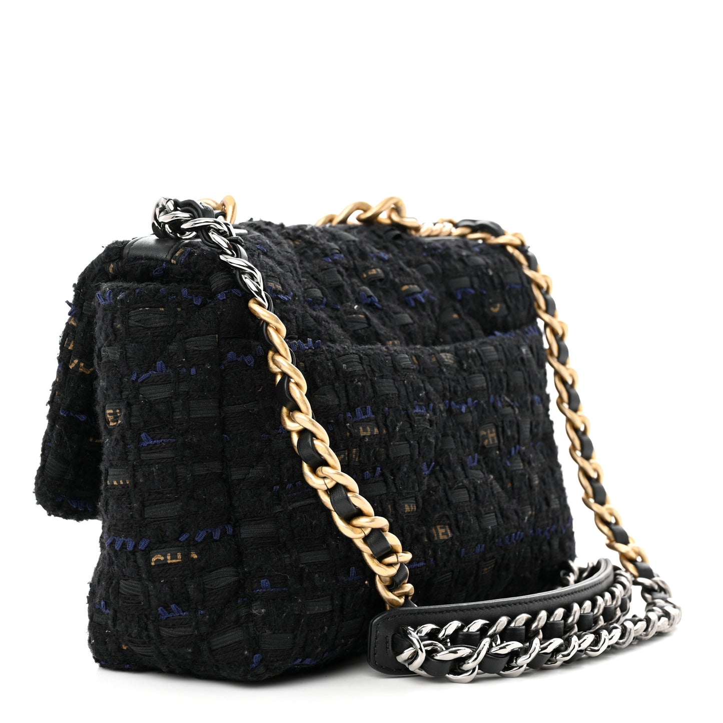 Tweed Quilted Medium Chanel 19 Flap Black Navy Gold