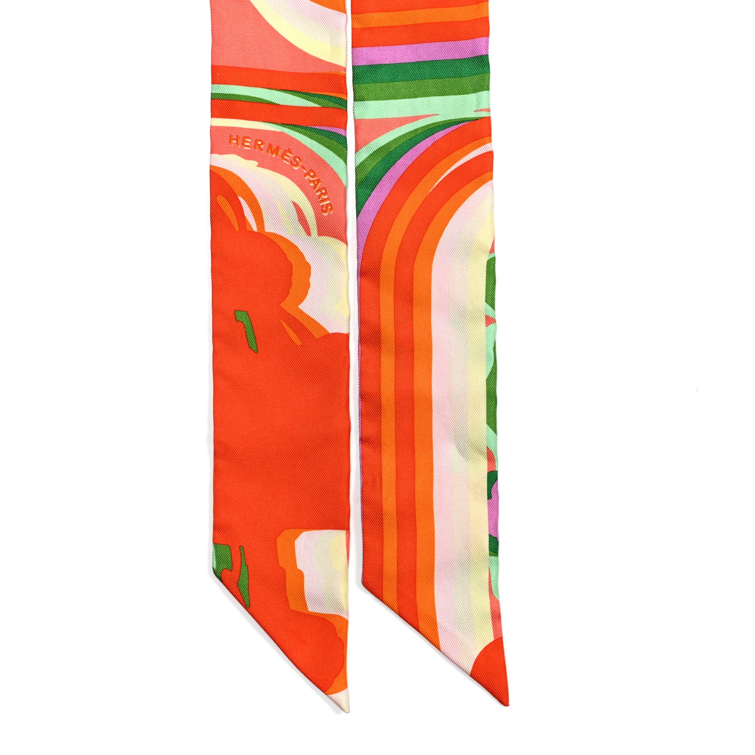 Hermes Silk Brides De Gala Shadow Twilly Orange Vert Corail 3 of 7