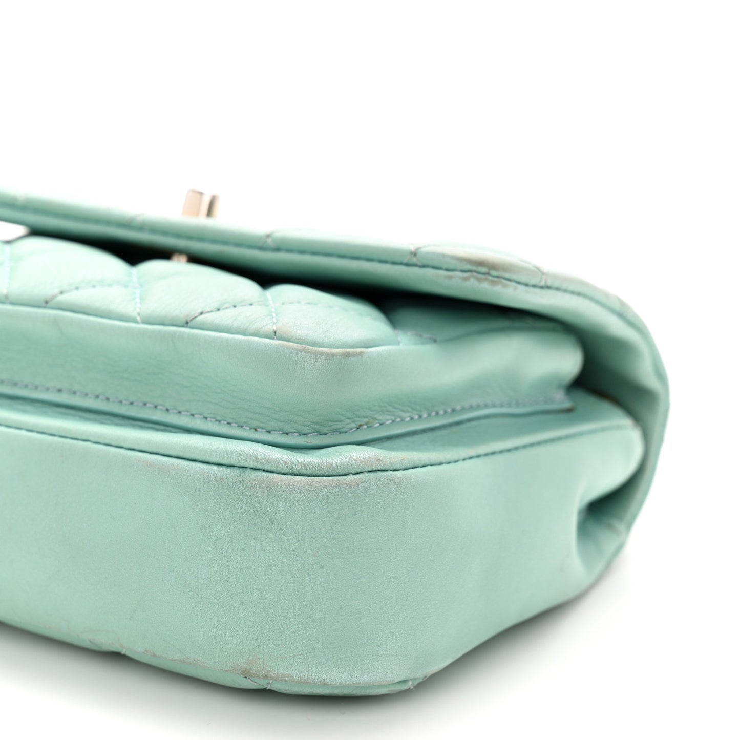 Calfskin Quilted Top Handle Flap Light Blue