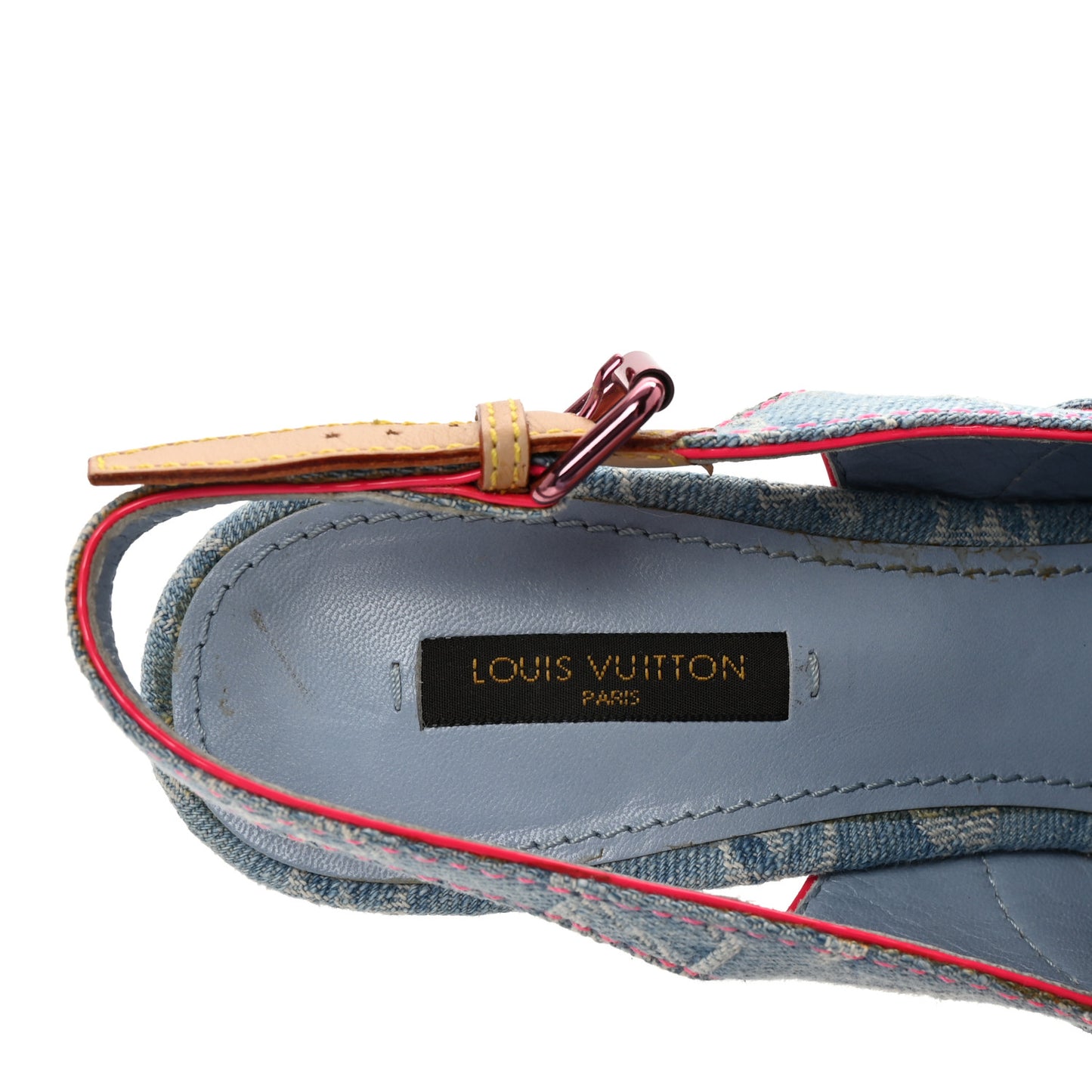 Denim Monogram Espadrille Wedge Sandals 38 Blue