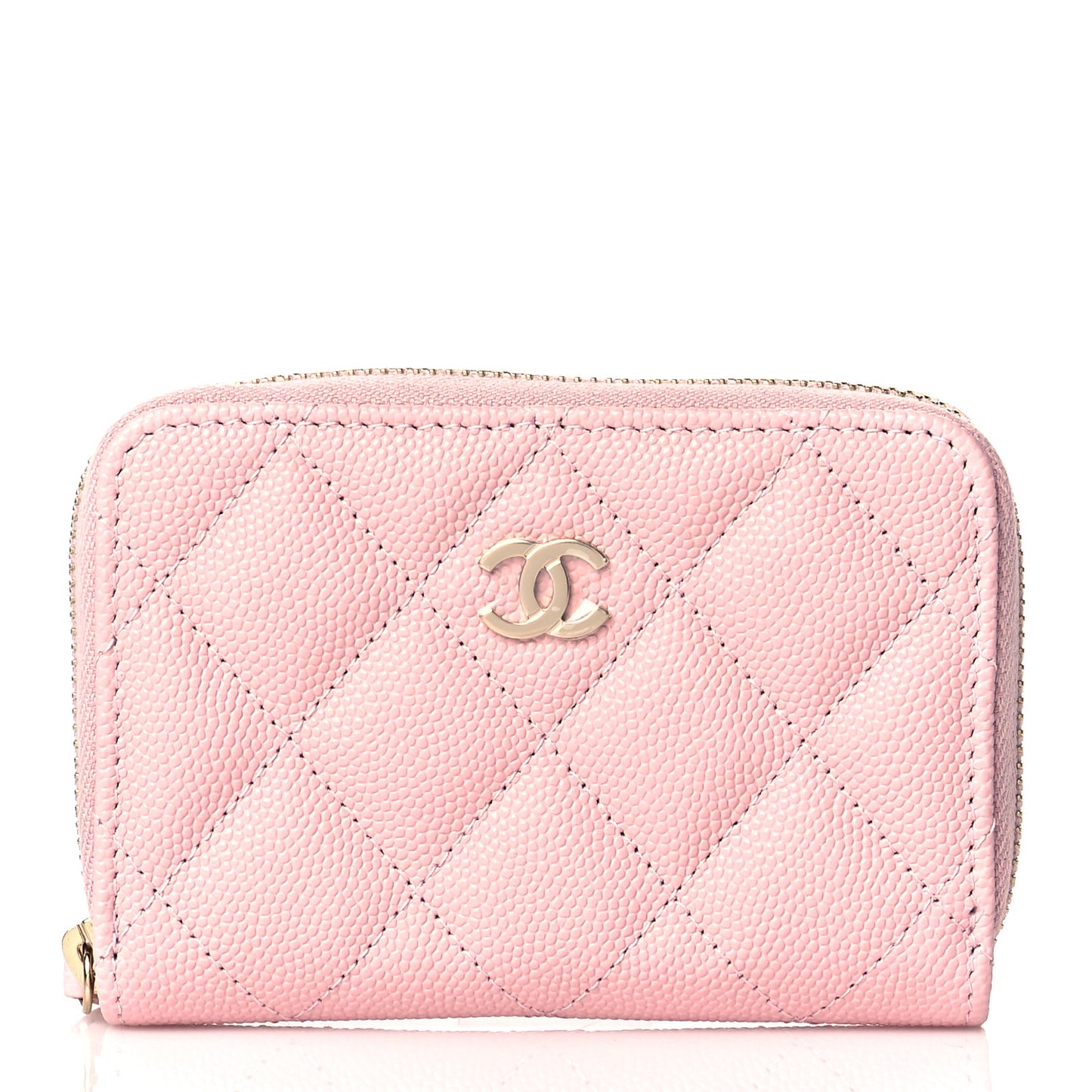 Caviar Quilted Zip Coin Purse Light Pink