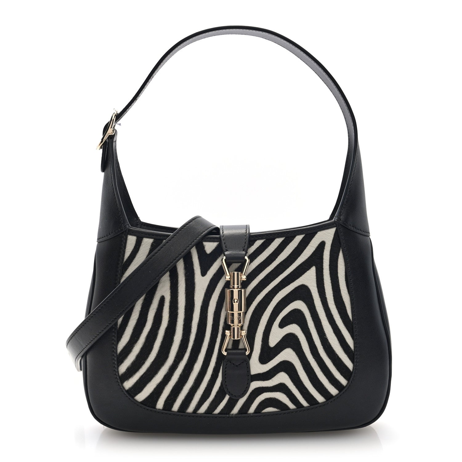 Gucci Pony Hair Zebra Print Calfskin Small Jackie 1961 Hobo Black
