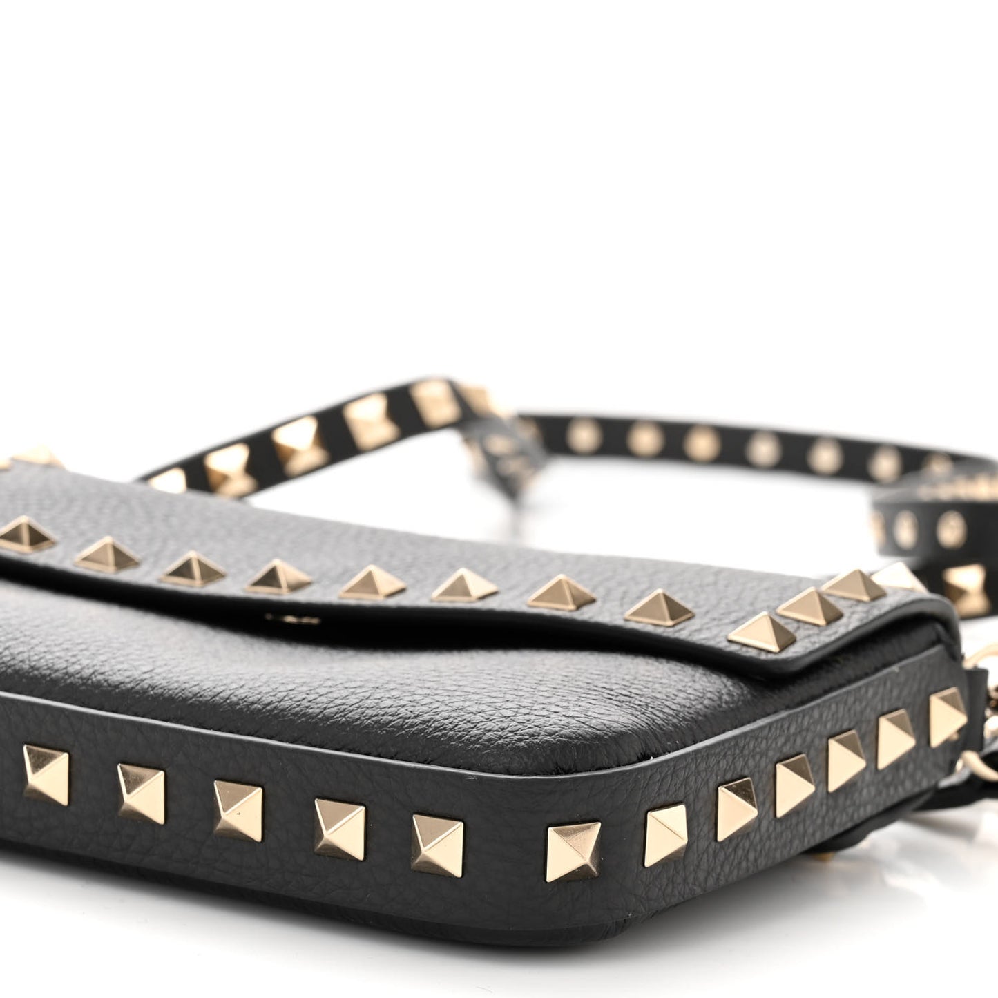 VALENTINO GARAVANI Grainy Calfskin Rockstud Crossbody Pouch Black