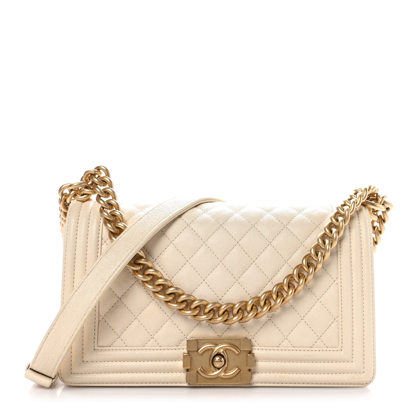 Caviar Quilted Medium Boy Flap White