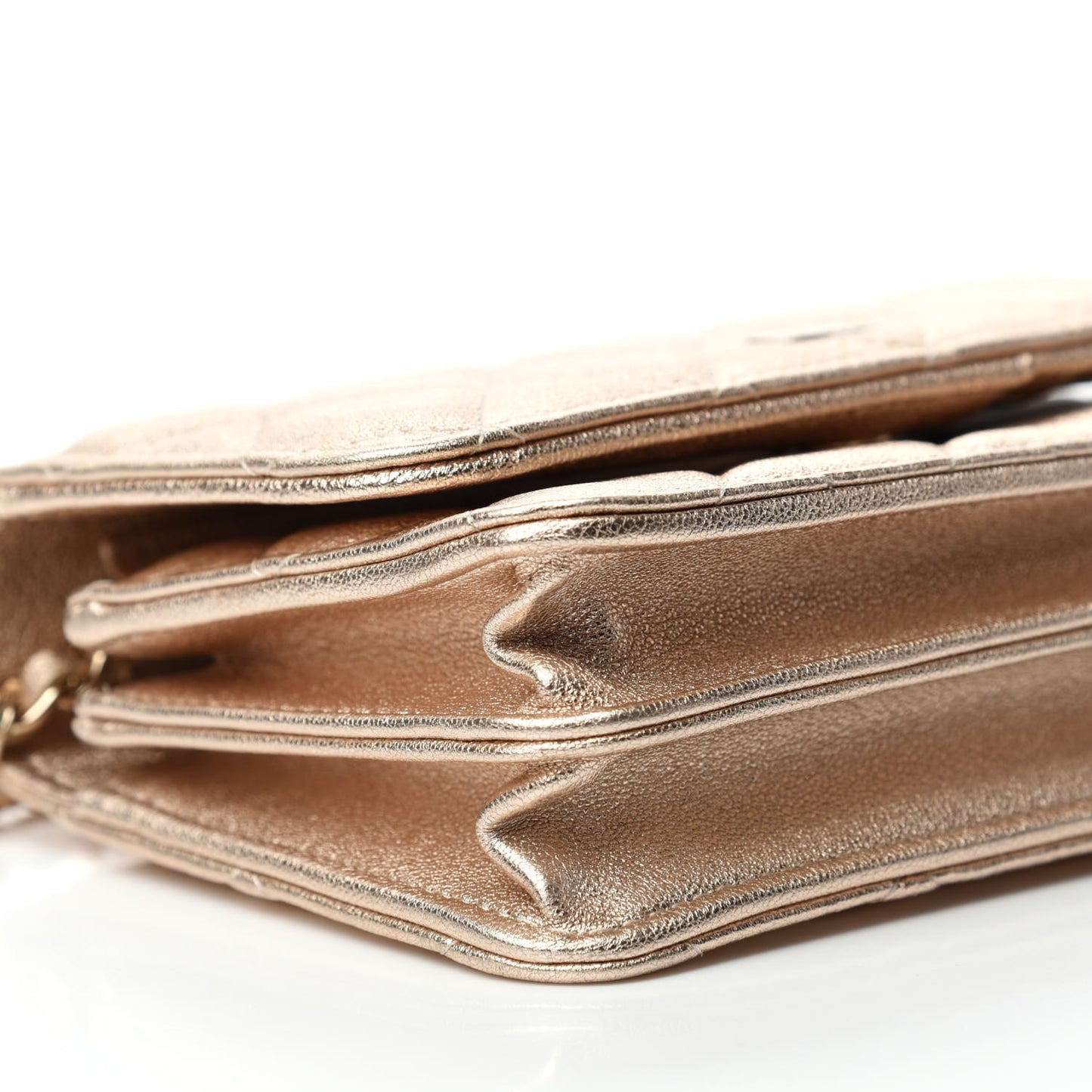 Metallic Lambskin Quilted Mini Wallet On Chain WOC Gold