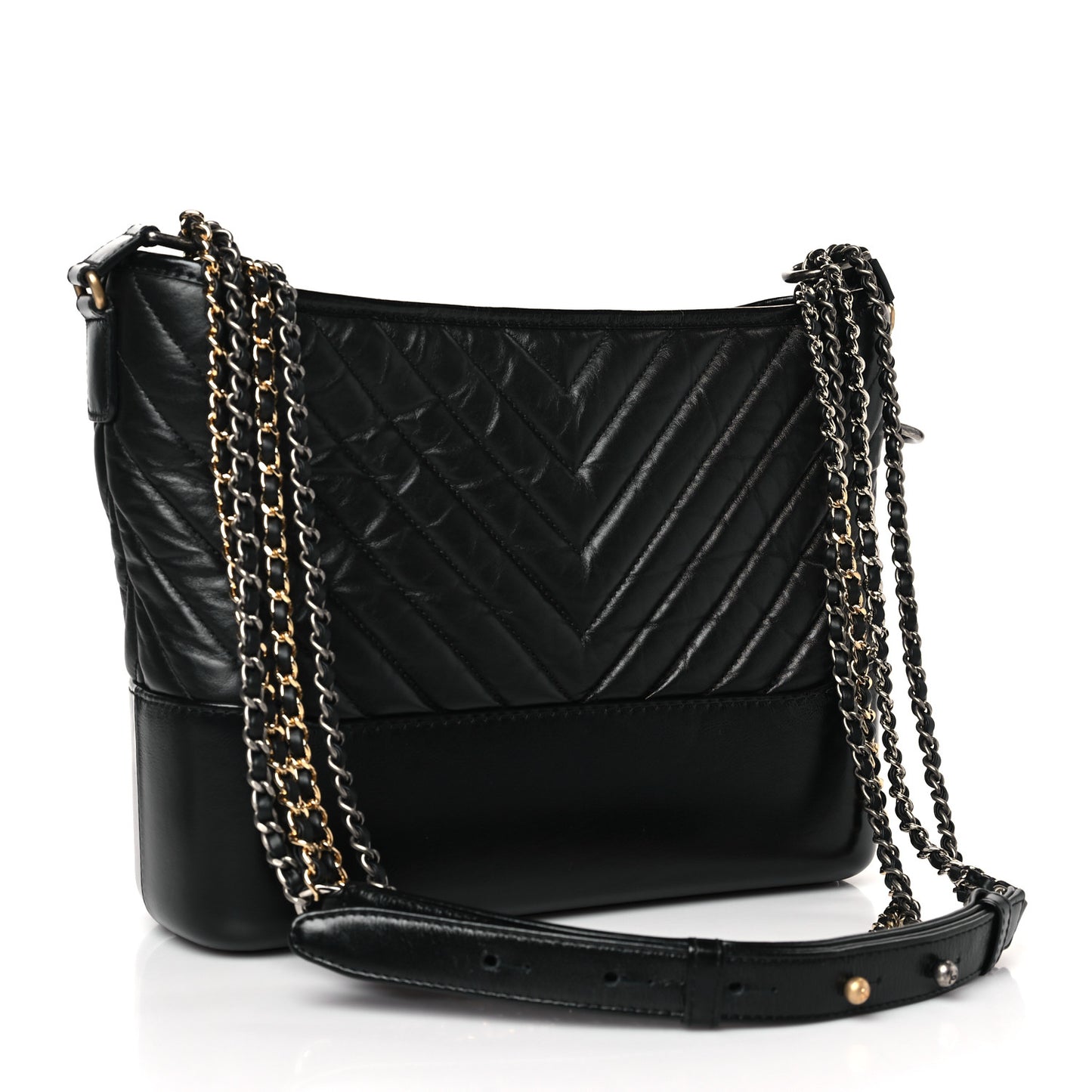 Aged Calfskin Chevron Quilted Medium Gabrielle Hobo Black