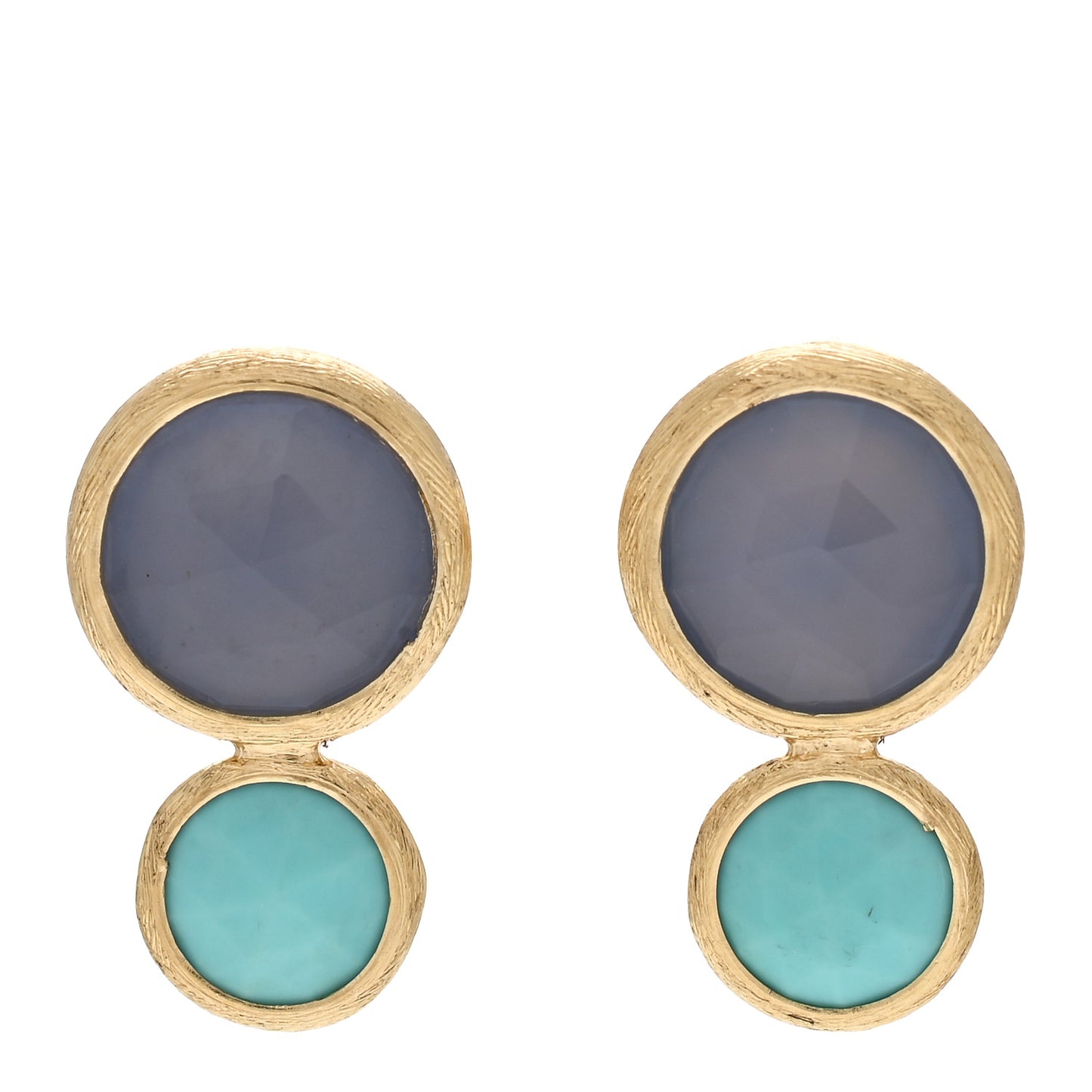 18K Yellow Gold Turquoise Chalcedony Jaipur Stud Earrings