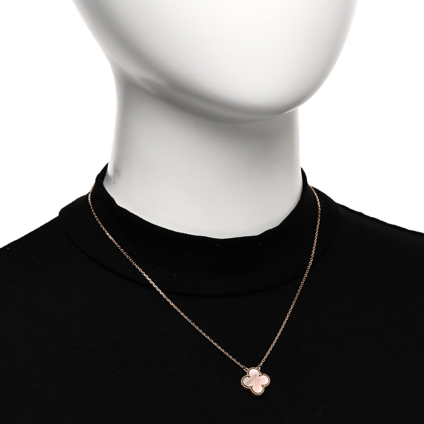 18K Rose Gold Gray Mother of Pearl Vintage Alhambra Pendant Necklace
