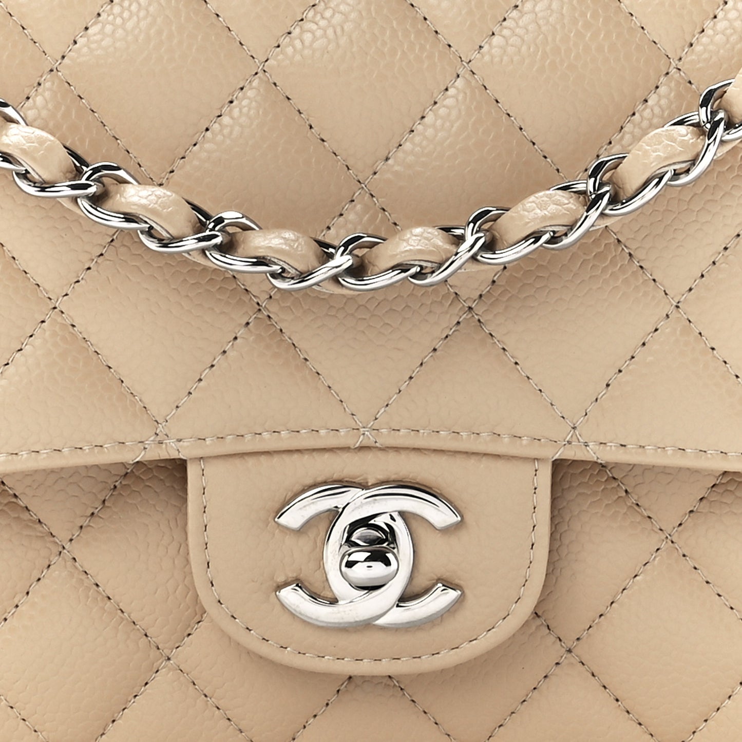 Caviar Quilted Medium Double Flap Beige