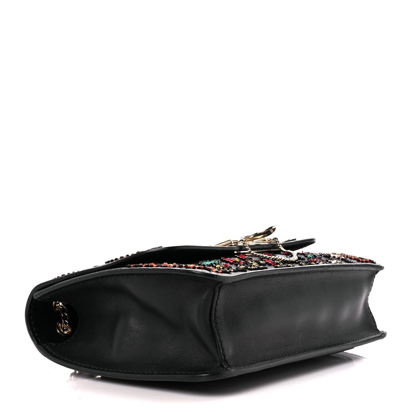 Calfskin Embroidered Beaded Rockstud Small Demilune Shoulder Bag Black Multicolor