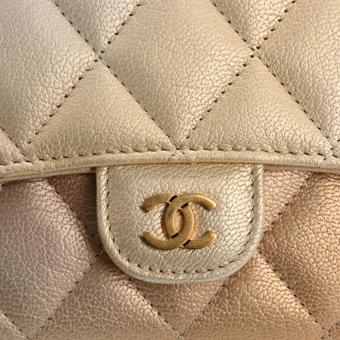Metallic Goatskin Quilted Phone Holder Wallet on Removable Chain Gold