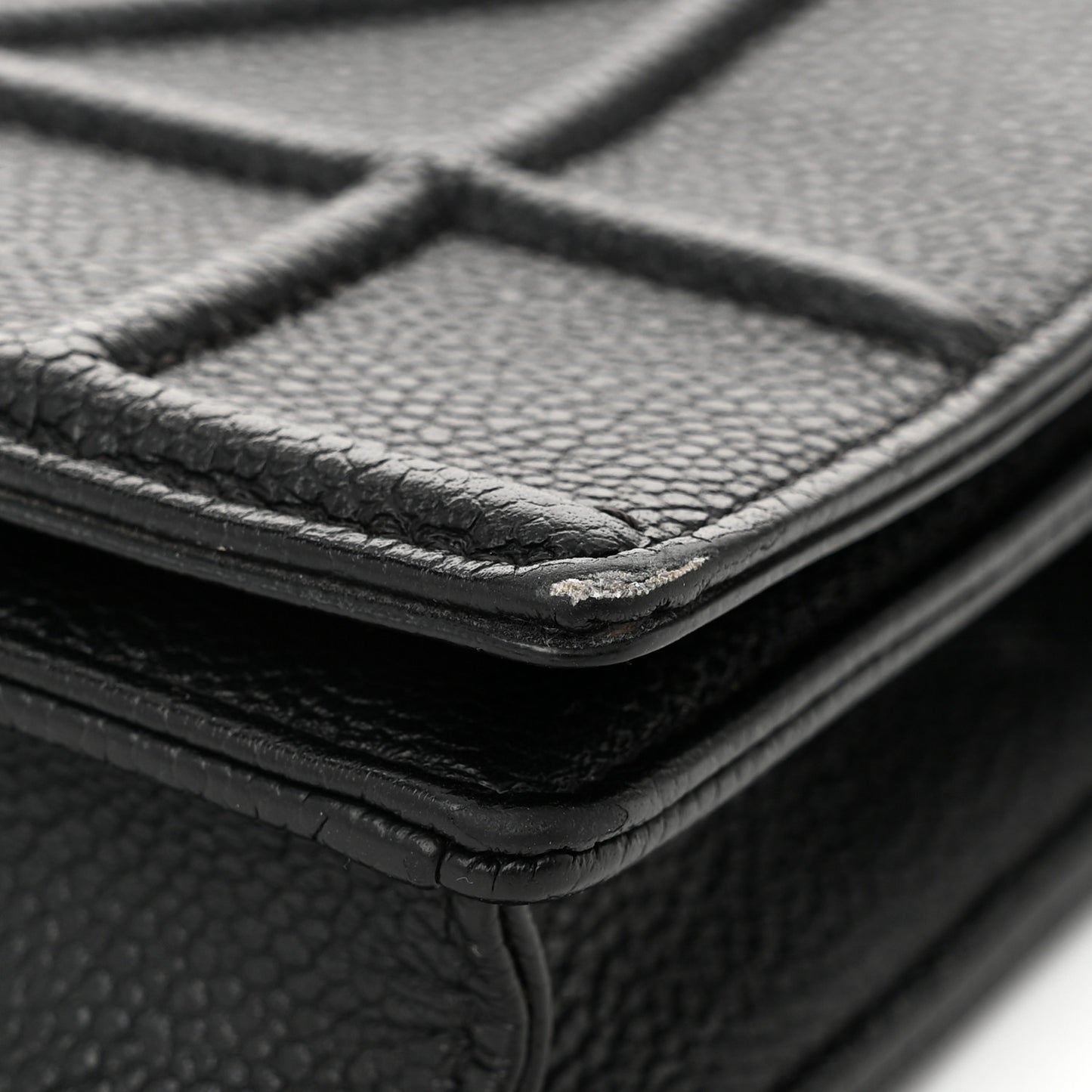 Grained Calfskin Diorama Wallet on Chain Pouch Black