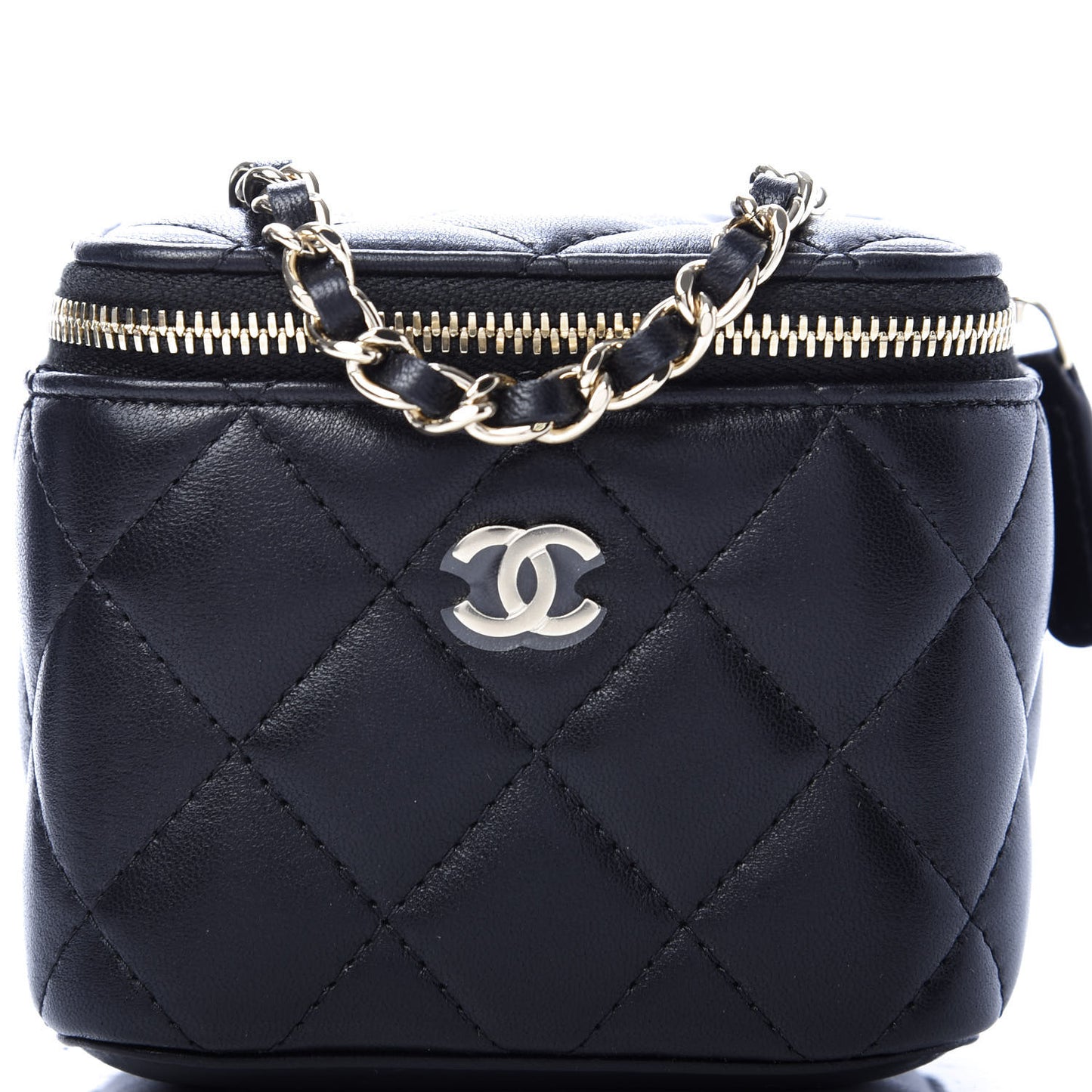Lambskin Quilted Mini Vanity Case With Chain Black