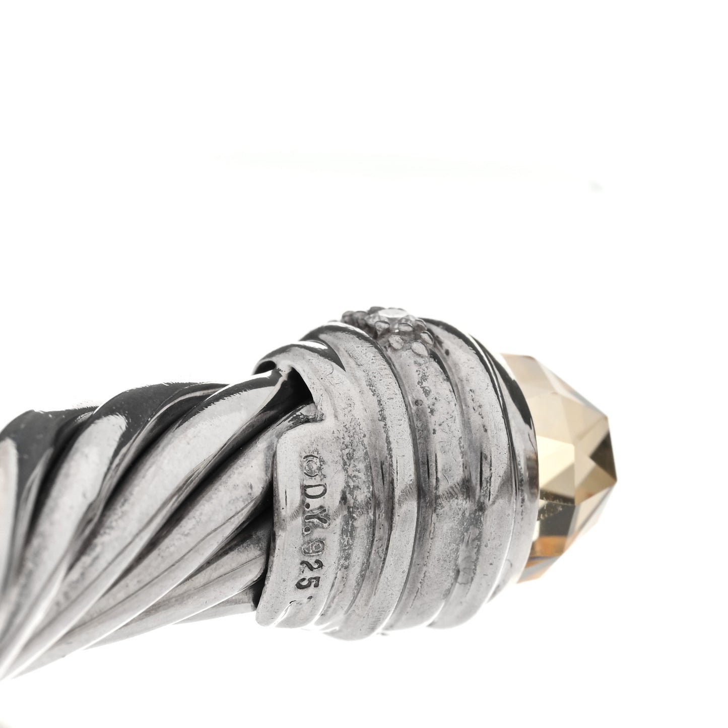 Sterling Silver Diamond Citrine 10mm Cable Classics Hinged Bracelet