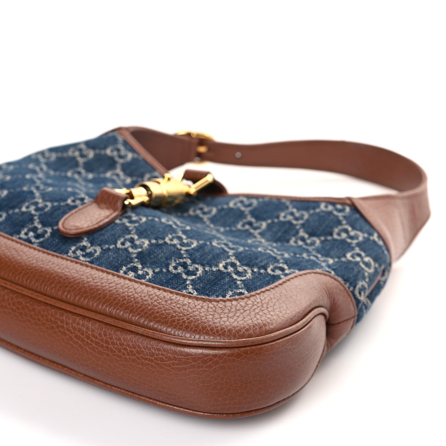 New Denim GG Monogram Calfskin Small Jackie 1961 Hobo Blue Tea Cuir