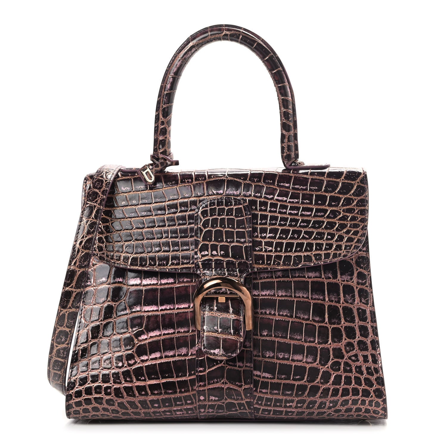 Delvaux Metallic Crocodile MM Brillant Satchel Plum Lavender