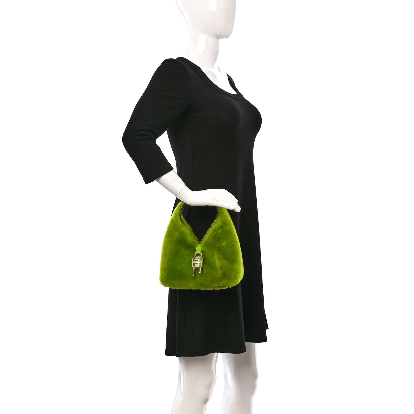 Shearling Crocodile Embossed Calfskin Mini G-Hobo Citrus Green