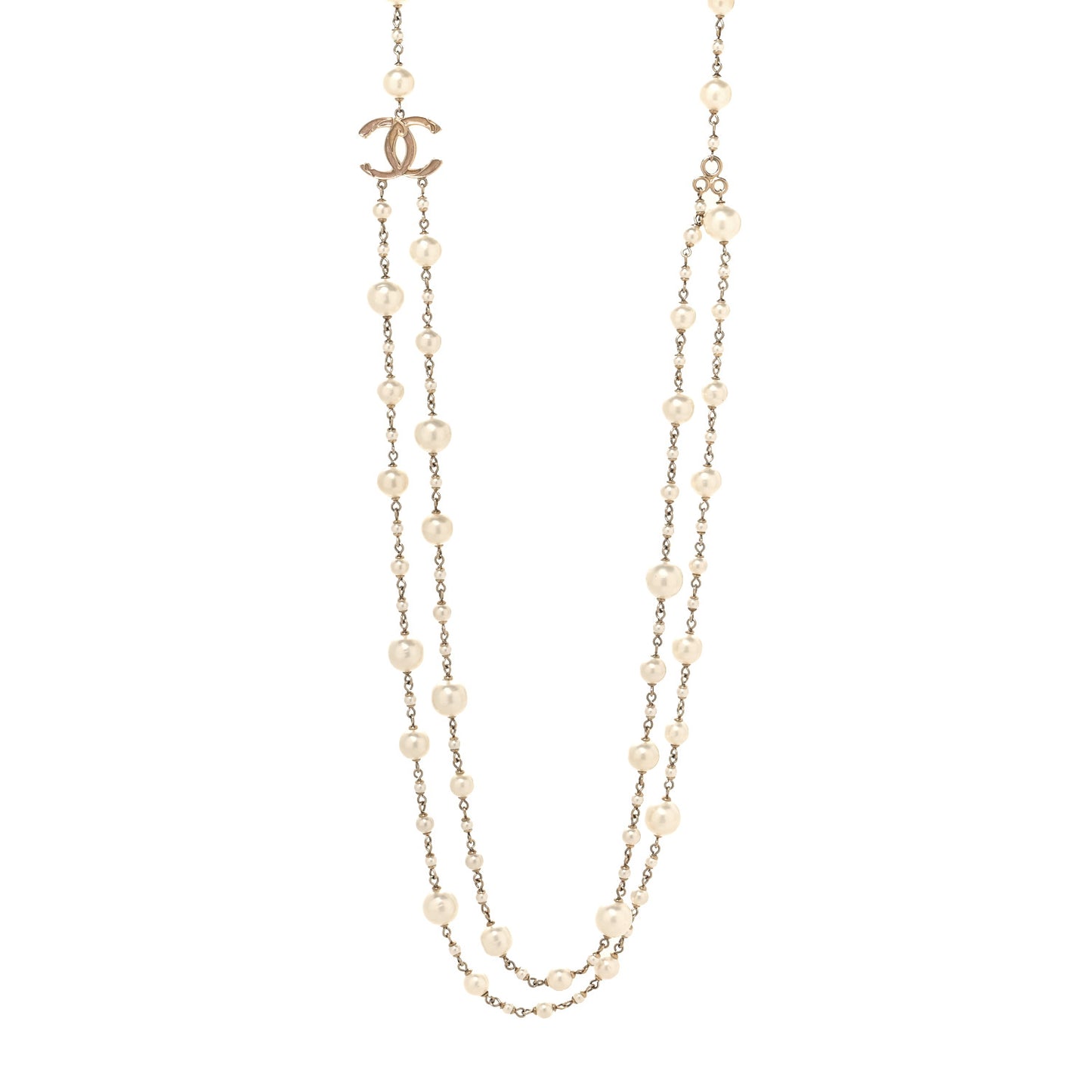 Pearl Enamel CC Long Necklace Gold