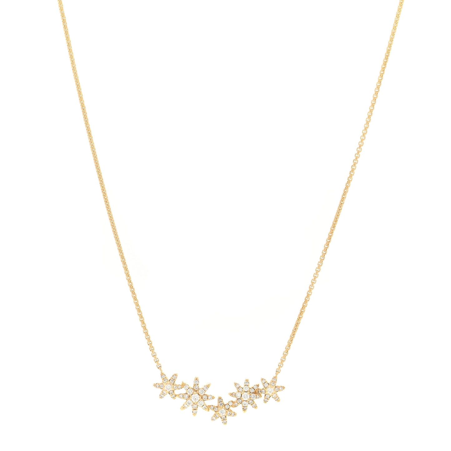 18K Yellow Gold Diamond Starburst Cluster Station Necklace