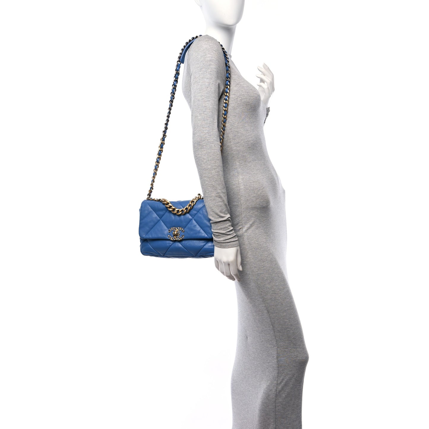 Lambskin Quilted Medium Chanel 19 Flap Blue